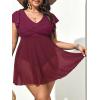 imageAmerican Trends Plus Size Swimsuit for Women Swim Dress Tummy Control One Piece Bathing Suit V Neck Swimdress Ruffle SwimwearDark Red