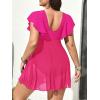 imageAmerican Trends Plus Size Swimsuit for Women Swim Dress Tummy Control One Piece Bathing Suit V Neck Swimdress Ruffle SwimwearHot Pink