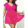 imageAmerican Trends Plus Size Swimsuit for Women Swim Dress Tummy Control One Piece Bathing Suit V Neck Swimdress Ruffle SwimwearHot Pink
