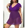 imageAmerican Trends Plus Size Swimsuit for Women Swim Dress Tummy Control One Piece Bathing Suit V Neck Swimdress Ruffle SwimwearPurple