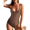 imageAmerican Trends Sexy One Piece Swimsuit for Women V Neck Bathing Suit Sexy Open Back High Cut SwimwearBrown
