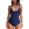 imageAmerican Trends Sexy One Piece Swimsuit for Women V Neck Bathing Suit Sexy Open Back High Cut SwimwearNavy