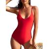 imageAmerican Trends Sexy One Piece Swimsuit for Women V Neck Bathing Suit Sexy Open Back High Cut SwimwearRed