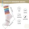 imageAmerican Trends Womens Striped Socks Retro Crew Socks Women Slouchy Athletic Calf Tube Socks2packrainbow Stripe