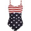 imageModest One Piece Swimsuit Women Tummy Control 2025 Long Torso Slimming Bathing Suit Cute Floral Swim SuitsRed White and Blue