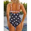 imageModest One Piece Swimsuit Women Tummy Control 2025 Long Torso Slimming Bathing Suit Cute Floral Swim SuitsRed White and Blue