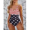 imageModest One Piece Swimsuit Women Tummy Control 2025 Long Torso Slimming Bathing Suit Cute Floral Swim SuitsRed White and Blue
