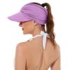 imageSun Hats for Women UV Protection Sun Visor Wide Brim Summer Hats with PonytailPurple