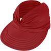 imageSun Hats for Women UV Protection Sun Visor Wide Brim Summer Hats with PonytailRed