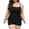 imageAmerican Trends Plus Size Tankini Swimsuits Tummy Control Two Piece Bathing Suits for Women with Shorts SwimwearA Black