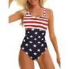 imageModest One Piece Swimsuit Women Tummy Control 2025 Long Torso Slimming Bathing Suit Cute Floral Swim SuitsRed White and Blue