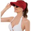 imageSun Hats for Women UV Protection Sun Visor Wide Brim Summer Hats with PonytailRed