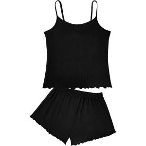 imageAmerican Trends Cute Pajamas for Women Strawberry Print Cami Top and Shorts Pj Set Two Piece Pajama Set Sleepwear Sleep SetBlack
