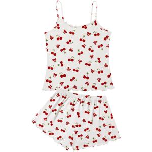 imageAmerican Trends Cute Pajamas for Women Strawberry Print Cami Top and Shorts Pj Set Two Piece Pajama Set Sleepwear Sleep SetCherry Print