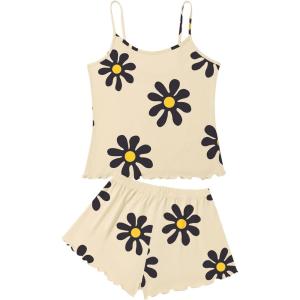 imageAmerican Trends Cute Pajamas for Women Strawberry Print Cami Top and Shorts Pj Set Two Piece Pajama Set Sleepwear Sleep SetDaisy