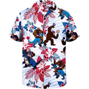 imageAmerican Trends Hawaiian Shirt for Men Short Sleeve Tropical Beach Shirts Mens Casual Button Down Summer Vacation WearBigfoot Dinosaur American Flag