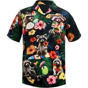 imageAmerican Trends Hawaiian Shirt for Men Short Sleeve Tropical Beach Shirts Mens Casual Button Down Summer Vacation WearFunny Raccoon