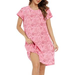 imageAmerican Trends Nightgowns for Women Cotton Night Shirts Short Sleeve Night Gown Dress Casual Pajamas Soft SleepwearPink Floral