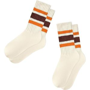 imageAmerican Trends Womens Striped Socks Retro Crew Socks Women Slouchy Athletic Calf Tube Socks2packorangered