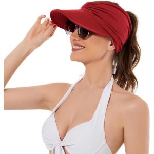imageSun Hats for Women UV Protection Sun Visor Wide Brim Summer Hats with PonytailRed