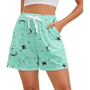 imageWomens Pajamas Shorts Set Casual Sleep Shorts Summer Lounge Pants Soft Pj Pants with Pockets Cute Printed PJ BottomsAagreen Star