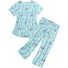 imageAmerican Trends Womens Pajama Sets Two Piece Sleep Shirt Short Sleeve Cartoon Print Pj Set Tops with Capri Pants SleepwearC Bluegreen Owl