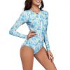 imageWomens Athletic One Piece Swimsuits Long Sleeve Swimsuit Sports Surfing Swimwear Bathing SuitsBlue Floral