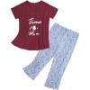 imageAmerican Trends Womens Pajama Sets Two Piece Sleep Shirt Short Sleeve Cartoon Print Pj Set Tops with Capri Pants SleepwearC Wine Glass With Red Bottom