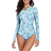 imageWomens Athletic One Piece Swimsuits Long Sleeve Swimsuit Sports Surfing Swimwear Bathing SuitsBlue Floral