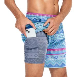 imageAmerican Trends Mens Swim Trunks with Compression Liner Board Shorts for Men Quick Dry Swimsuits Bathing Suit Swimwear MXXLFair Isle