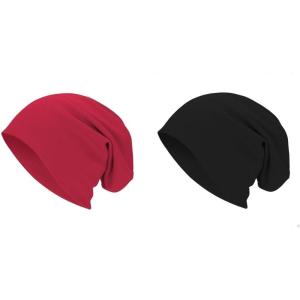 imageUnisex Slouchy Beanie Cotton Lightweight Beanie Hat Skull Cap Night Sleep Hat HipHop HatRed  Black