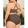 imageAmerican Trends Womens Plus Size Bikini Two Piece Swimsuits Tummy Control Bathing Suits High Waisted Bikini SwimwearBrown