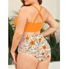 imageAmerican Trends Womens Plus Size Bikini Two Piece Swimsuits Tummy Control Bathing Suits High Waisted Bikini SwimwearOrange Floral