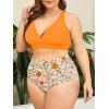 imageAmerican Trends Womens Plus Size Bikini Two Piece Swimsuits Tummy Control Bathing Suits High Waisted Bikini SwimwearOrange Floral