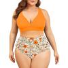 imageAmerican Trends Womens Plus Size Bikini Two Piece Swimsuits Tummy Control Bathing Suits High Waisted Bikini SwimwearOrange Floral