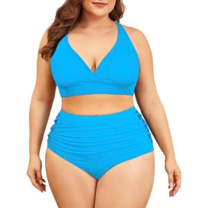 imageAmerican Trends Womens Plus Size Bikini Two Piece Swimsuits Tummy Control Bathing Suits High Waisted Bikini SwimwearBlue