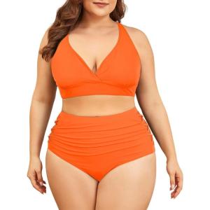 imageAmerican Trends Womens Plus Size Bikini Two Piece Swimsuits Tummy Control Bathing Suits High Waisted Bikini SwimwearOrange