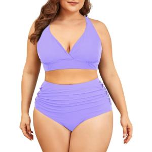 imageAmerican Trends Womens Plus Size Bikini Two Piece Swimsuits Tummy Control Bathing Suits High Waisted Bikini SwimwearPurple