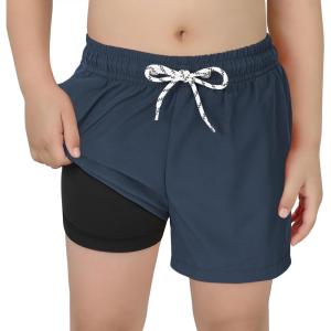 imageBoys Swim Trunks with Boxer Brief Liner Swim Shorts Compression Liner Youth Anti TrunksNavy