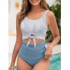 imageAmerican Trends One Piece Swimsuit Women Tummy Control Bathing Suit Swim Suits for Women 2025 Cutout Tie Knot SwimwearBlue White