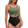 imageAmerican Trends One Piece Swimsuit Women Tummy Control Bathing Suit Swim Suits for Women 2025 Cutout Tie Knot SwimwearArmy Green