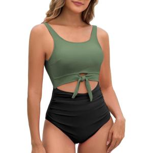 imageAmerican Trends One Piece Swimsuit Women Tummy Control Bathing Suit Swim Suits for Women 2025 Cutout Tie Knot SwimwearArmy Green