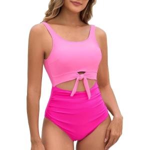 imageAmerican Trends One Piece Swimsuit Women Tummy Control Bathing Suit Swim Suits for Women 2025 Cutout Tie Knot SwimwearPink