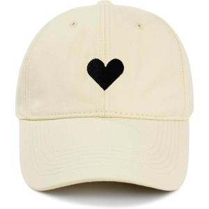 imageWomens Baseball Caps Unisex Cute Baseball Hats Trendy Adjustable Ball Hats for Workout Golf RunningBeige With Black Heart