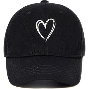 imageWomens Baseball Caps Unisex Cute Baseball Hats Trendy Adjustable Ball Hats for Workout Golf RunningBlack With White Heart