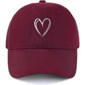 imageWomens Baseball Caps Unisex Cute Baseball Hats Trendy Adjustable Ball Hats for Workout Golf RunningBurgundy With White Heart