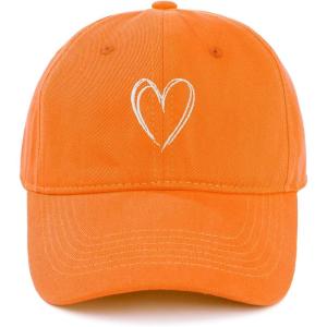 imageWomens Baseball Caps Unisex Cute Baseball Hats Trendy Adjustable Ball Hats for Workout Golf RunningOrange With White Heart