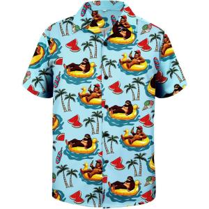 imageFunny Hawaiian Shirts for Men Short Sleeve Fun Beach Shirts Mens Casual Button Down Summer Vacation WearBigfoot Duck Swim Ring
