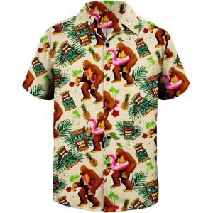imageFunny Hawaiian Shirts for Men Short Sleeve Fun Beach Shirts Mens Casual Button Down Summer Vacation WearBigfoot Flamingo Swim Ring