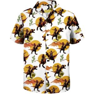 imageFunny Hawaiian Shirts for Men Short Sleeve Fun Beach Shirts Mens Casual Button Down Summer Vacation WearCowboy Trex
